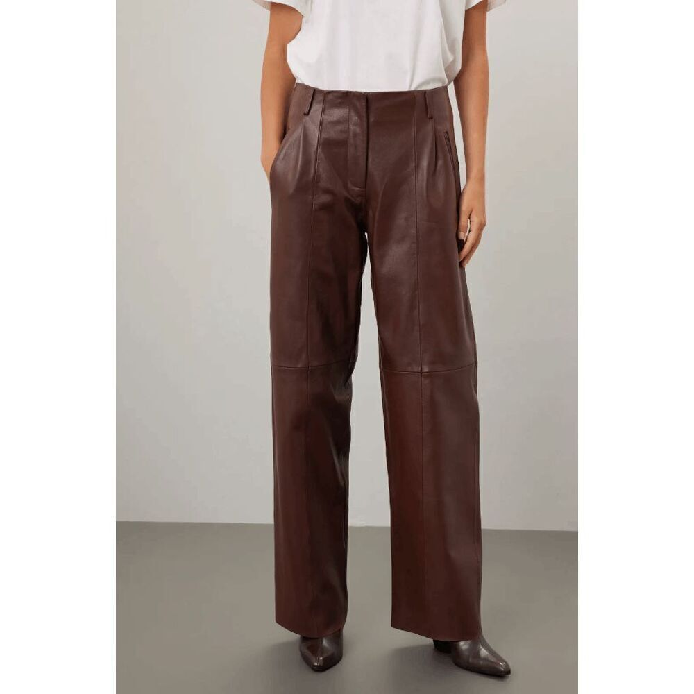 Veda Women's brown leather trousers Straight‎ Leg High Waist 10 Flaw